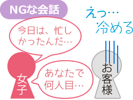 NGな会話 女子｢今日は忙しかったんだ…､あなたで何人目…｣ お客様｢えっ…覚める｣